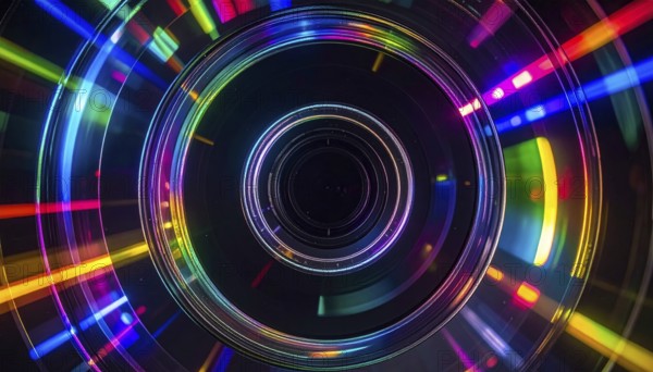 Abstract background of slightly unfocused multicolored glass lenses spinning and rotating, wallpaper illustration in vibrant neon colors, mandala background for business, textures and pattern, AI generated