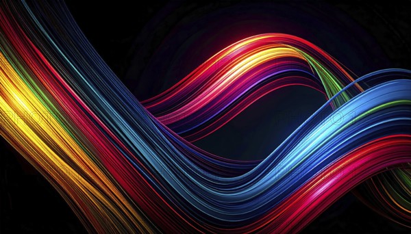 Abstract digital art featuring vibrant, intersecting neon lines creating a geometric pattern, Intersecting neon lines form a vibrant abstract geometric grid against a black background, Seamless looping illustration, colorful diagonal lines, creating a modern dynamic template background, vibrant colored lines and geometric forms for business or technology wallpaper, AI generated