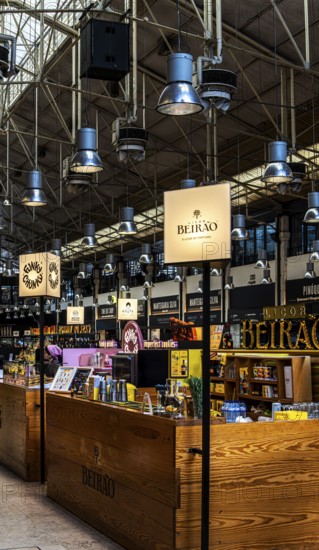 The Mercadeo da Ribeira, also known as TimeOut Market, is the best address for Portuguese specialties and international cuisine. Historic market hall at Cais do Sodré station, Lisbon, Portugal