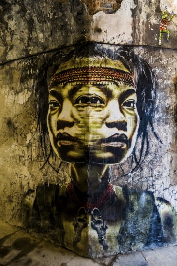 Street art, graffiti, MAUSA VAUBAN, Museum of Urban Art and Street Art, Vauban Fortress Neuf-Brisach, UNESCO World Heritage Site, Haut-Rhin Department, Alsace, France