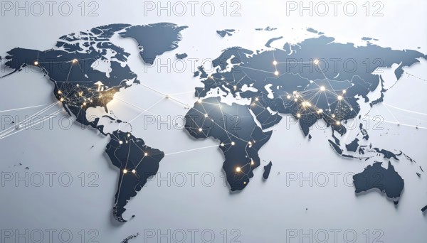 Abstract visualization of global rare earth supply network feeding EV industry, world map design, tech aesthetic, clean lines, rare earth for electric vehicles, AI generetaed, AI generated