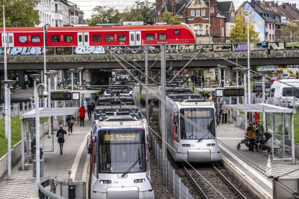 Tram station, at Düsseldorf-Bilk station, hub of S-Bahn, subway, tram, public bus, North Rhine-Westphalia