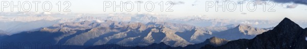 Mountain panorama at sunset, Stubai Alps, South Tyrol, Italy