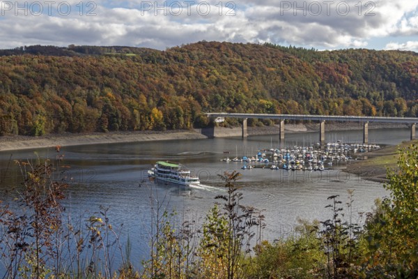 Marina, excursion ship, Talbrücke, Sondern, Olpe, Biggesee, Sauerland, North Rhine-Westphalia, Germany