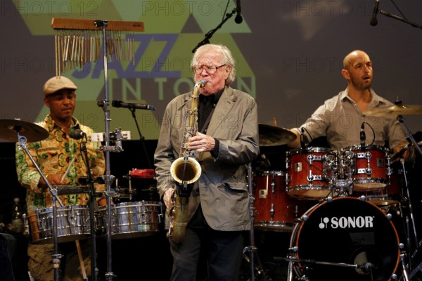 Klaus Doldinger died on 16.10.2025, archive recording Klaus Doldinger, musician, D, jazz, Passport Today, tour 2012, 17th Köpenicker Blues & Jazz Festival, performance open air, 20.07.2012, Rathaushof Köpenick, Berlin < english> Klaus Doldinger, musician, GER, jazz, performing 20.07.2012 in Berlin, Germany