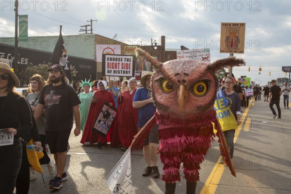 Detroit, Michigan USA - 18 October 2025 - A large crowd gathered for a 'No Kings' rally, protesting President Trump's actions against immigrants and against democratic institutions