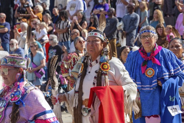 Detroit, Michigan USA - 13 October 2025 - On Indigenous People's Day, Native American tribes held a Pow Wow in downtown Detroit. The city of Detroit (originally Waawiyatanong) recognizes the day as Indigenous People's Day, while the federal government observes it only as Columbus Day