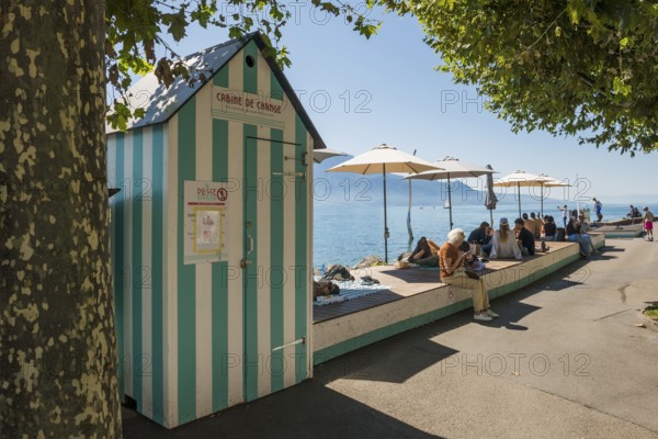 Promenade by the lake, Vevey, Lake Geneva, Lac Léman, Canton of Vaud, Switzerland