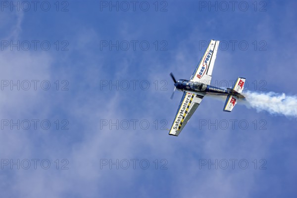 A Jakovlev Jak-55 with the registration LY-AGL during a flight demonstration as part of an air show at the Rossfeld in Metzingen-Glems, Baden-Württemberg, Germany, for editorial use only