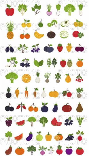 Spring and summer fruit and vegetable element set, vector illustration, AI generated
