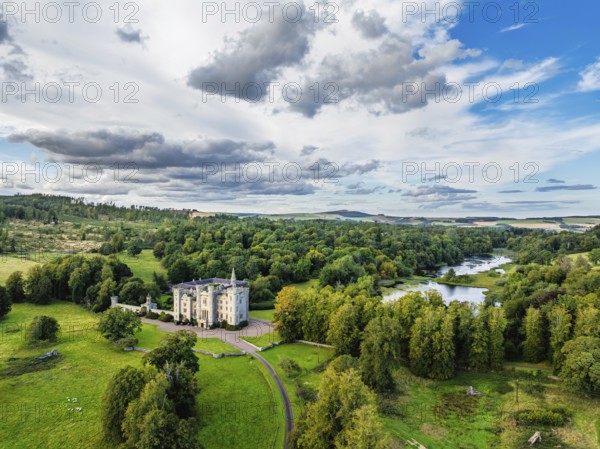 Duns Castle Estate and garden from a dron, Duns, Berwickshire, Scotland, UK