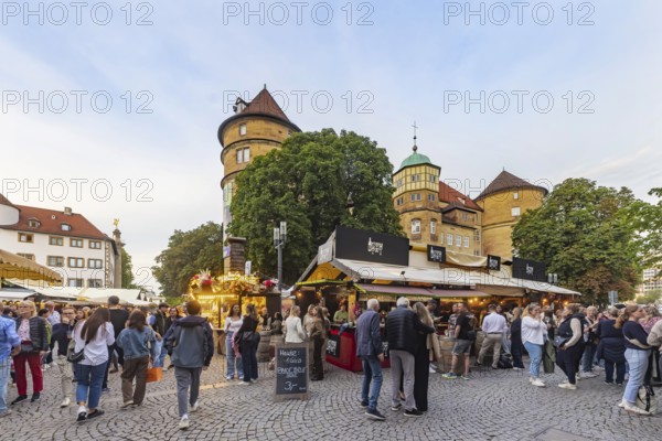 Stuttgart wine village, wine festival on Schillerplatz and Marktplatz in the centre of the state capital. Stuttgart, Baden-Württemberg, Germany
