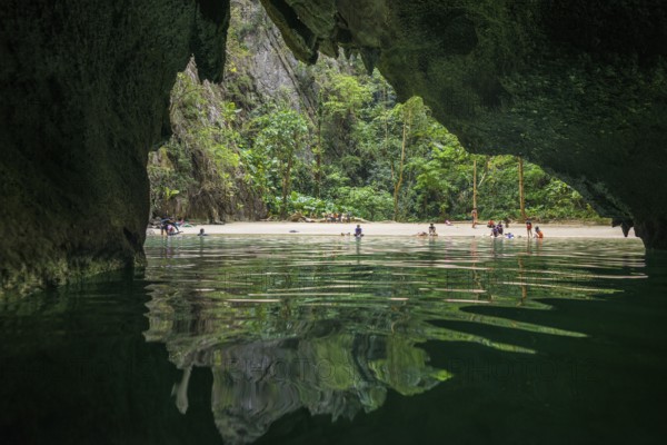 Sandy beach beach with cave in the rainforest, Emerald Cave, Koh Mook, Trang Province, Southern Thailand, Andaman Sea, Thailand
