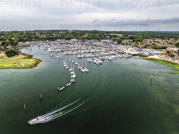 River Hamble and Swanwick Marina from drone, Swanwick, Southampton, Hampshire, England, United Kingdom