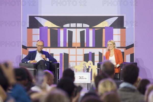 Friedrich Merz (CDU, Chancellor of the Federal Republic of Germany) during a stage talk at the Open Day at the Federal Chancellery in Berlin on 24 August 2025. On 23 and 24 August, the Federal Chancellery, the federal ministries and the Federal Press Office will open their doors to all citizens
