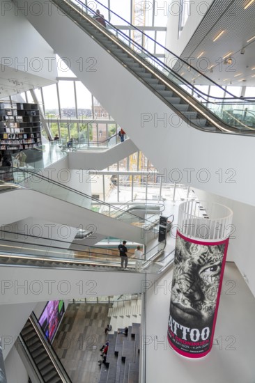 The Forum Groningen, public cultural and educational centre on the Nieuwe Markt, in the old town, with cinema, library, media labs, catering, roof terrace, study and reading areas, viewing points, 10 floors, connected by many escalators, Netherlands
