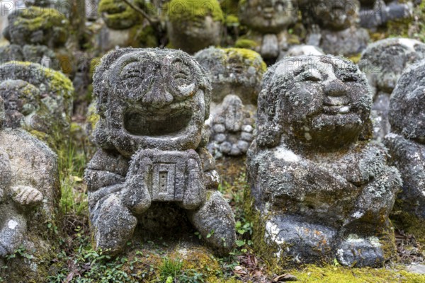 Rakan statues at Otagi Nenbutsuji Temple, stone, moss-covered, Ukyo-ku, Kyoto, Kyoto Prefecture, Japan