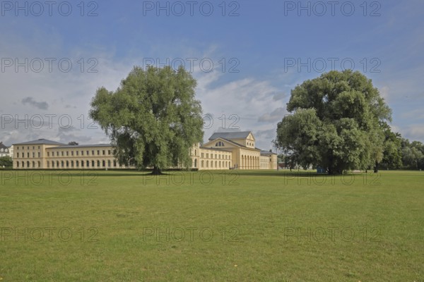 Classicist stables and ministry, lawn, park, Schwerin, Mecklenburg-Western Pomerania, Germany
