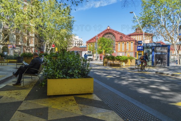 Superblock or Superilla in the Sant Antoni neighbourhood, a heavily car-restricted area of the city in Barcelona, Spain