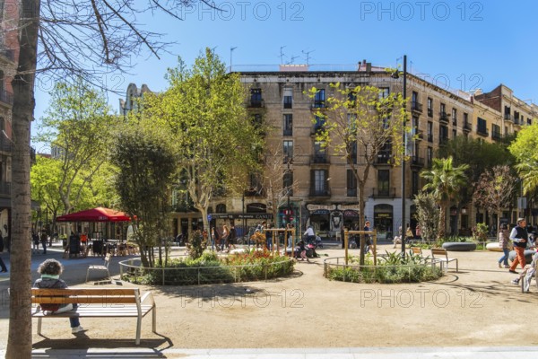 Superblock or Superilla in the Eixample neighbourhood, a highly restricted area of the city in Barcelona, Spain