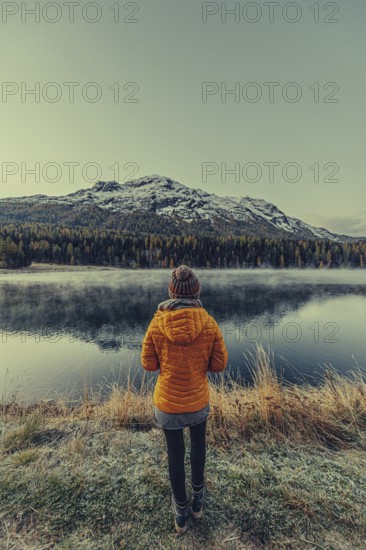 Autumn atmosphere on a cold morning in the Engadin in the Swiss Alps