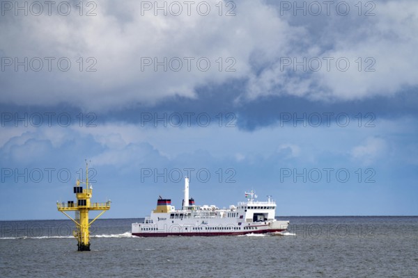 The North Sea car ferry Münsterland, arrives in the ferry harbour of Eemshaven, in the Ems estuary, ferry to the German North Sea island of Borkum, by AG Ems Nederland B.V., Borkumlijn, Netherlands