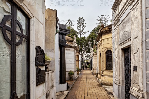 Historic tombs with marble structures and a peaceful atmosphere, La Recoleta cemetery in Buenos Aires Argentina
