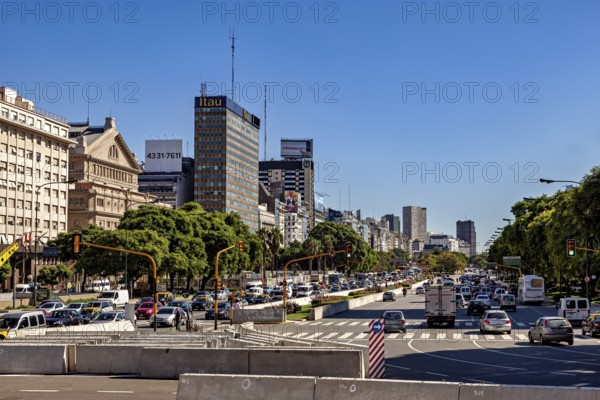 Cityscape with skyscrapers and heavy traffic under a clear sky, The skyline of the city of Buenos Aires Argentina