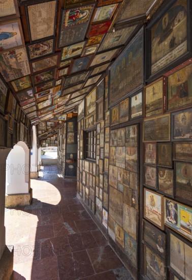 Votive plaques in the walkway around the Chapel of Grace, Kapellplatz, place of pilgrimage, Altötting, Upper Bavaria, Bavaria, Germany