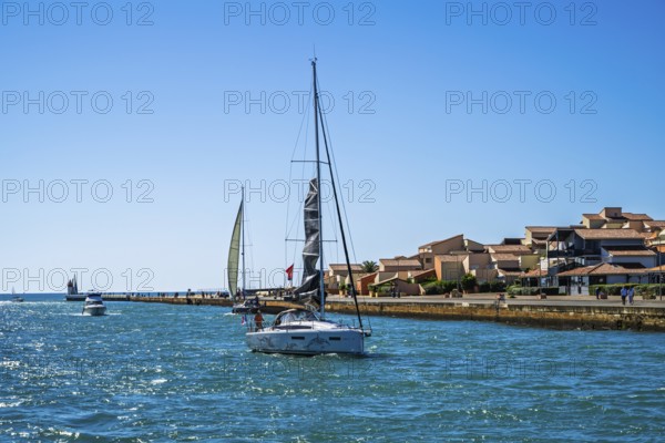 Boats on canal in Capbreton, Landes, Nouvelle-Aquitaine, France