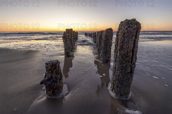 Sunset by the sea, waves, North Sea, Rantum, Sylt, Schleswig-Holstein