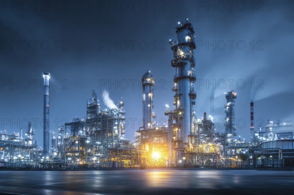 Collage of industrial factories and warehouses. Illustration of global international trade and commerce, AI generated