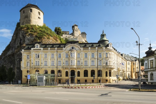 Hotel Elizabeth with relief by Jan Jiskra on the castle hill in Trencin, Capital of Culture 2026, Trencín, Slovakia