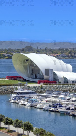 USA, California, San Diego Bay marina and Seaport Village in downtown near Gaslamp Quarter