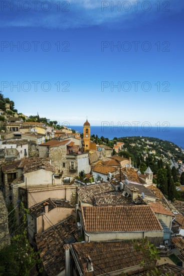 Picturesque mountain village overlooking the sea, Roquebrune, Roquebrune-Cap-Martin, near Monaco, Cote d'Azur, Alpes-Maritimes, Provence-Alpes-Cote-d'Azur, South of France, France