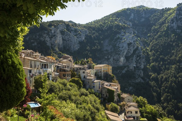 Picturesque medieval mountain village, Peille, near Monaco, Cote d'Azur, Alpes-Maritimes, Provence-Alpes-Cote-d'Azur, South of France, France
