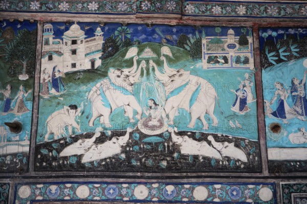 Wall paintings in the Garh Palace or Rajput Palace, Bundi, Rajasthan, India