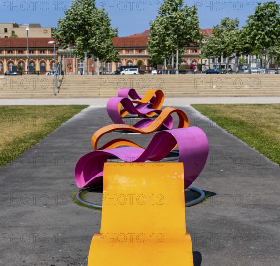 Modern seating elements in the Lustgarten, Potsdam, Brandenburg, Germany