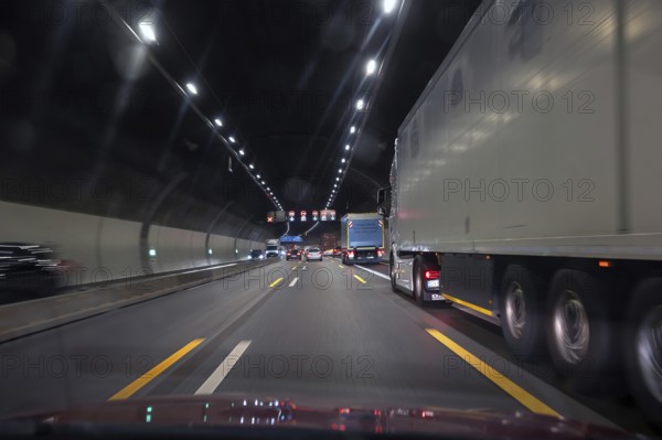 Traffic in the Engelberg Tunnel on the A 81 motorway, Baden-Württemberg, Germany