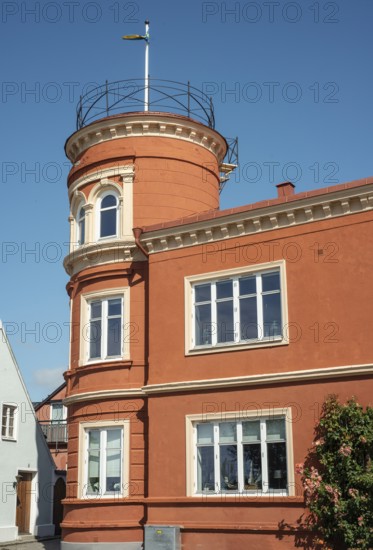 Apartment house with tower, built in 1898, in Ystad, Skåne County, Sweden, Scandinavia