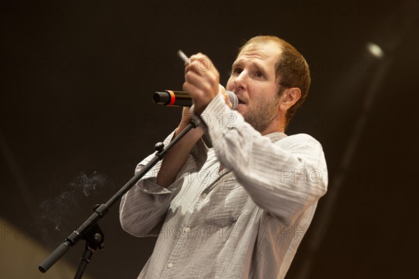 Marco Michael Wanda, singer, from WANDA live on SCHÖN BEI DIR LIVE 2025-Tour in the Berlin Citadel on 12 July 2025