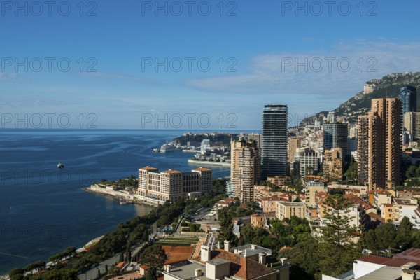 Panorama, Skyline with skyscrapers by the sea, Monte Carlo, Cote d'Azur, Monaco