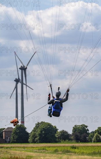 Towing area Sevelen, former gliding airfield, now winch launch area for paragliders, Issum, North Rhine-Westphalia, Germany