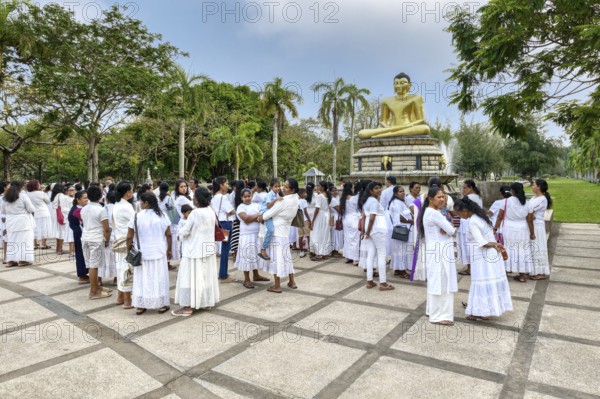 Pilgrims in front of a Buddha statue, Colombo, Sri Lanka