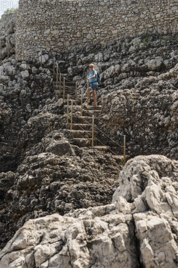 Picturesque wild hiking trail on the coast, Sentier du Littoral, Cap d'Antibes, Antibes, Provence Alpes Côte d'Azur, South of France, France