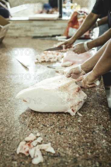 Market hall, section of camel butchers, Salalah, Dhofar, Oman