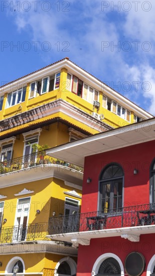 Panama, Panama City historic center Casco Viejo colorful streets and colonial architecture