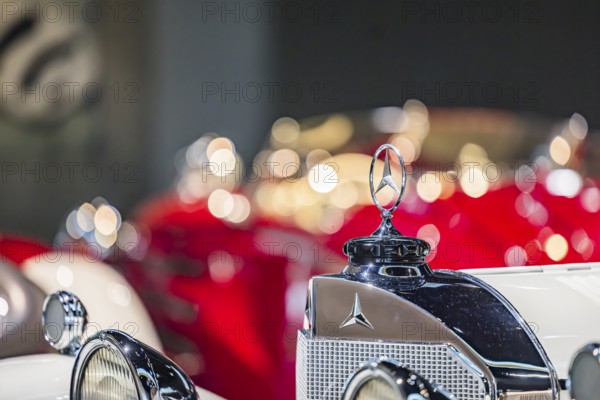 The Mercedes-Benz Museum in Stuttgart presents a journey through the automotive history of the global corporation. The history of the Mercedes star begins with the first automobile in 1886. Stuttgart, Baden-Württemberg, Germany