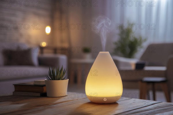 Air purifier and humidifier in a living room. Clean air and healthy environment with clean air. Air quality treatment, AI generated