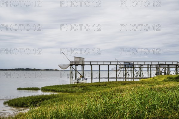 Fishing huts over Randonnee entre Histoire et Nature from a drone, Fouras, Fouras-les-Bains, Charente-Maritime, Nouvelle-Aquitaine, France